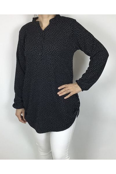 ECE GİYİM Lycra Blouse with Four Buttons and Side Buttons - Opening Collar and Elastic Sleeve