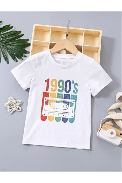 Revasser KİDS Çocuk Unisex Oversize Beyaz 1990's Baskılı Tshirt