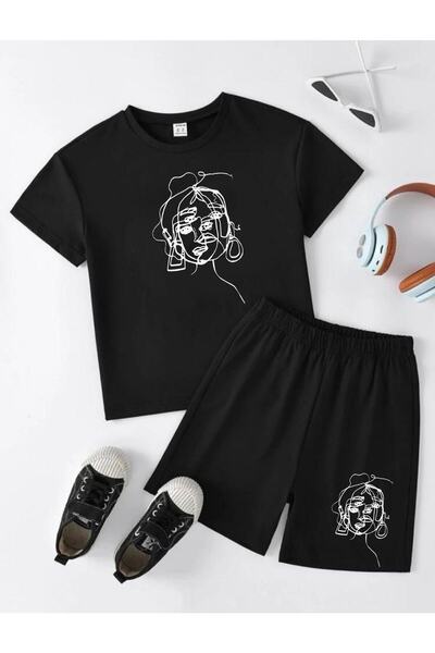 Revasser طقم شورت مطبوع عليه شخصية فتاة سوداء من KİDS - الشكل 1112