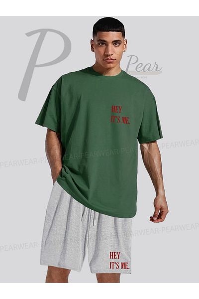 Pear Wear Hey Its Me Printed Oversize T-Shirt Regular Fit Shorts T-Shirt Shorts Double Set