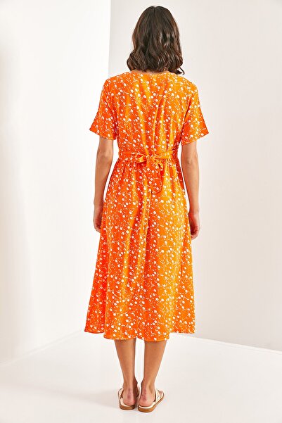 Bianco Lucci Γυναικείο φόρεμα με λουλουδάτο σχέδιο στη μέση με κουμπιά μπροστά