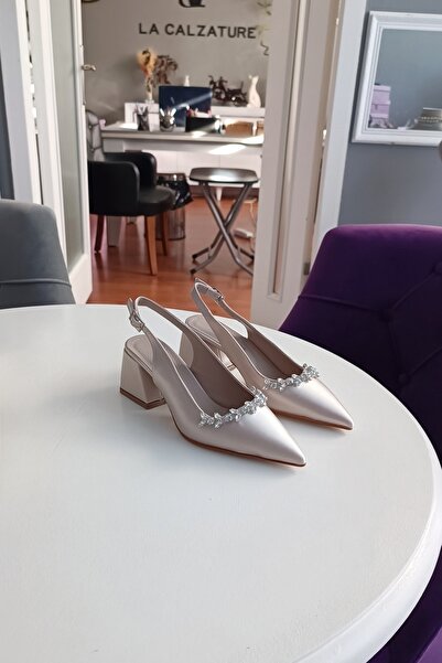 LA CALZATURE Piele Satin 6cm Grosime Toc Cu Accesorii Piatra Detaliata Rochie De Seara Pantofi De Dama Cu Toc