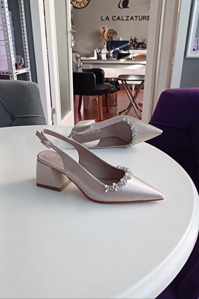 LA CALZATURE Piele Satin 6cm Grosime Toc Cu Accesorii Piatra Detaliata Rochie De Seara Pantofi De Dama Cu Toc