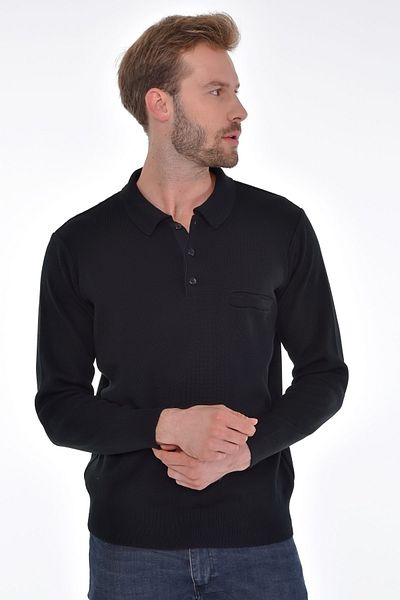 Çizgi Triko Ανδρικά πλεκτά Ναυτικό πουλόβερ Polo Yakness Τσέπες Ελαστικά μανίκια Ατσάλινο πλεκτό