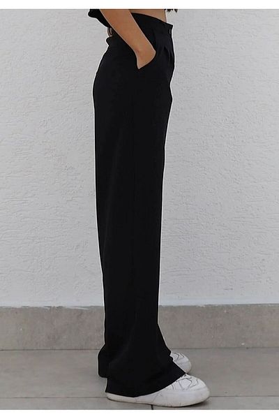 LAMİRAMOOD Black Palazzo Wide Leg Trousers High Quality