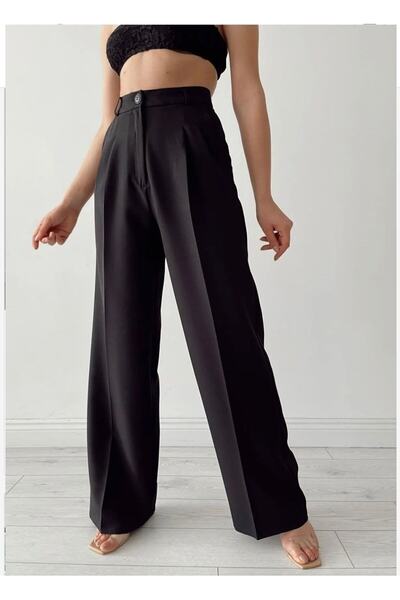 LAMİRAMOOD Μαύρο Palazzo Φαρδύ Παντελόνι Υψηλής Ποιότητας