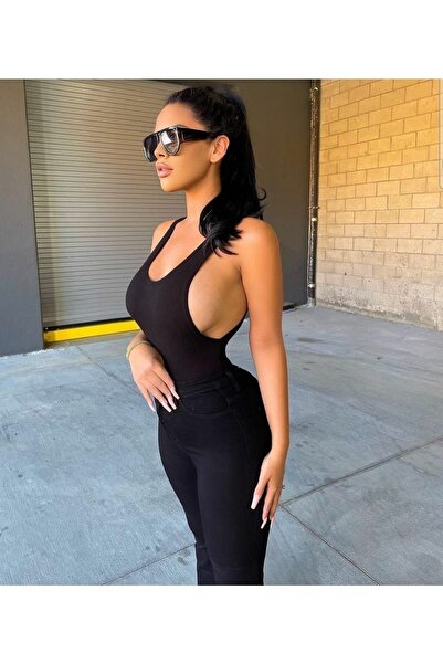 BROSERER بنطال جينز نسائي أسود واسع من Smotie بخصر عالٍ من الليكرا