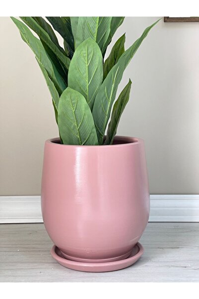 odka 25litre Armut Saksı Tabaklı Yükseklik:32cm Çap:26cm Pembe