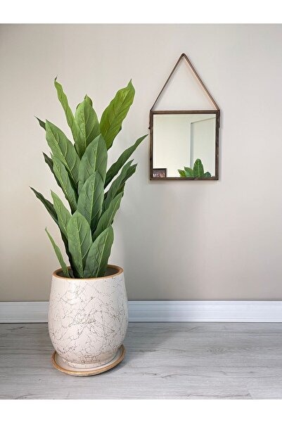 odka 25litre Armut Saksı Tabaklı Yükseklik:32cm Çap:26cm Mia Ekru Gold Mermer Desenli