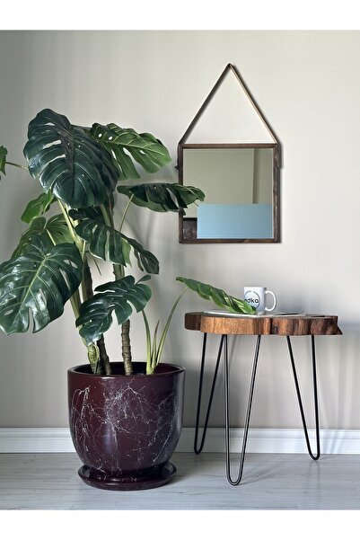 odka 40litre Klasik Saksı Tabaklı 40cmx40cm Bordo Mermer Desenli