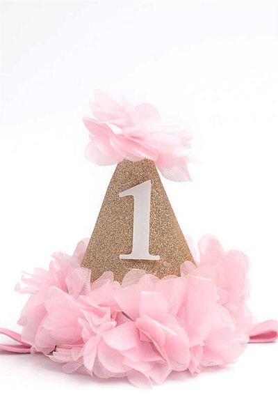 Le Mabelle 1 Year Old Funnel Birthday Crown - Pink