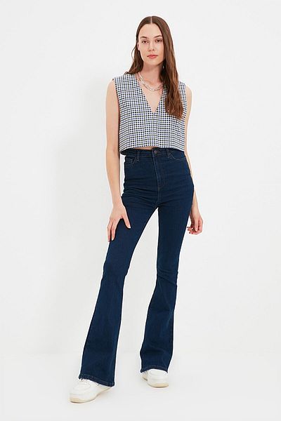 BROSERER Blugi Moca Albastru Inchis Pantaloni Denim Lycra Power Talie Inalta