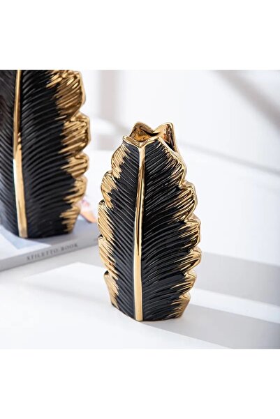 Luthien Set of 2 Black Gold Leaf Vase