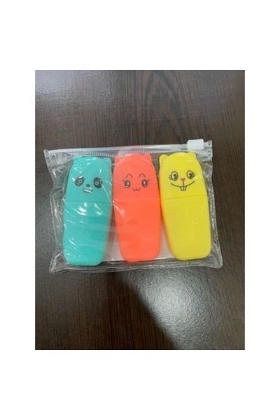 Rubenis Highlighter (Marking Pen) Illustrated Neon Color Bag Mini 3 Colors 1906