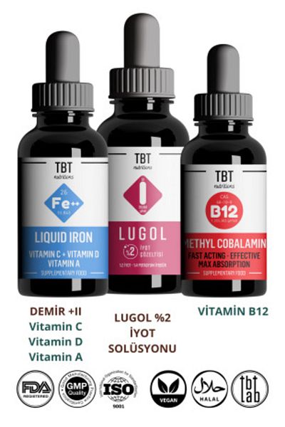 Tabitat Doğal Stars for the Body -Lugol2% Iodine Solution, Iron Drop,VitaminB12 Drop