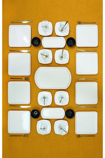 Akkoyunlu home 23-Piece-Square-White Breakfast Set for 8 People 23-PIECE-SQUARE-WHITE LUXURY BREAKFAST SET