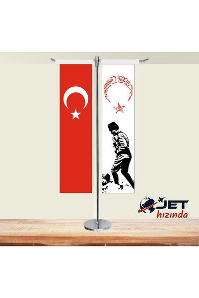 Jethızında Türk Bayrağı Ve Atatürk 2'li T Masa Bayrağı Takımı