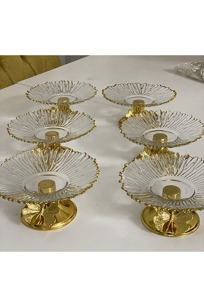 Elzem 6-Piece Gilded Model Glass - Snack Bowl and Gold Foot Detailed Catering Bowl