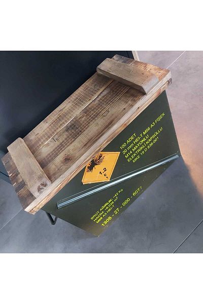 kho military design 47x22x41 cm. Metal Box Model with Wooden Lid