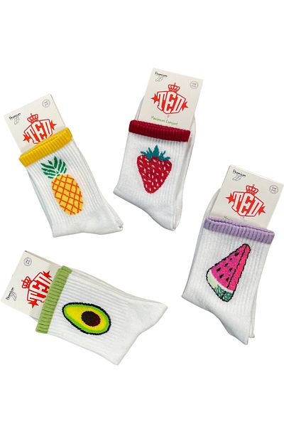New Ted Socks Πολύχρωμες κάλτσες κολλεγίου Unisex βαμβακερές κάλτσες/36-43/4 Ζεύγη/φρούτα