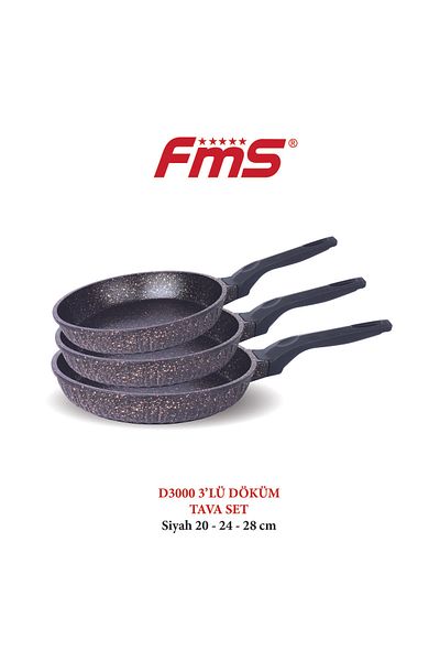 FMS Black Cast Pan Set - 3 Pieces, 20-24-28cm