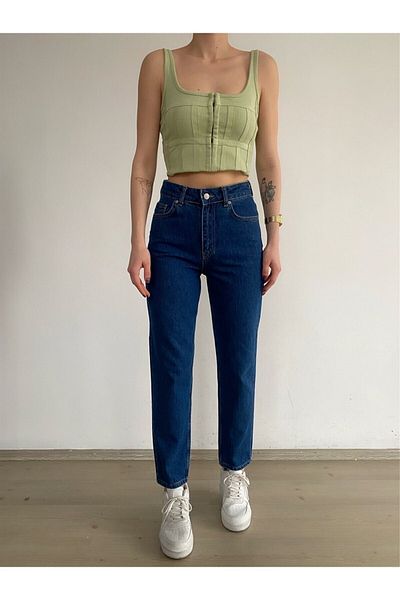 BROSERER Pantaloni Mom Jean din Lycra Siri Albastru Inchis Talie Inalta