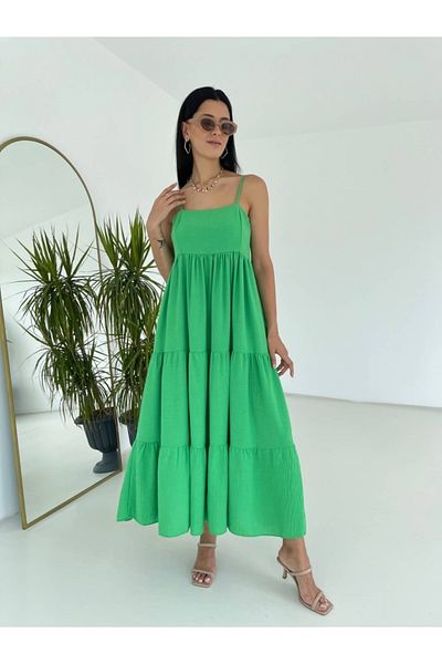 Elif Özbey Butik Πράσινο λινό φόρεμα με στρώσεις