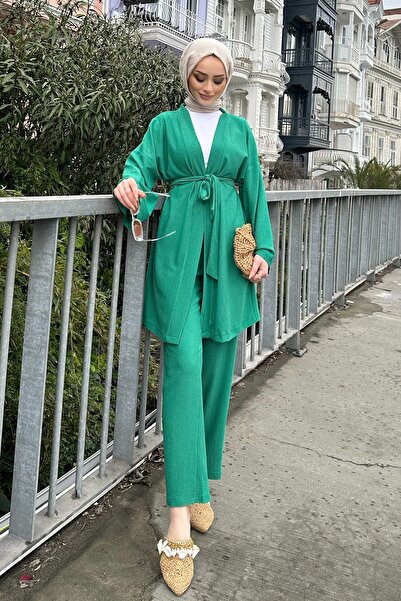 RamosWB Women's Belted Pants and Jacket Wrapped Fabric Kimono Set