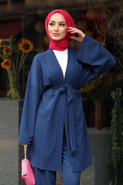 RamosWB Femei - Set kimono înfășurat cu pantaloni cu curea și jachetă