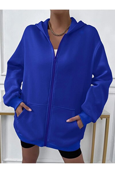 Adrift Unisex Renkli Oversize Kapüşonlu Fermuarlı Hırka