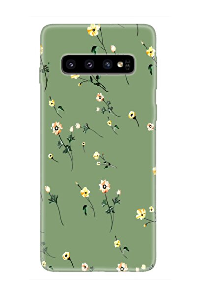 frondcase Samsung S10 Plus Çiçekli Yeşil Telefon Kılıfı