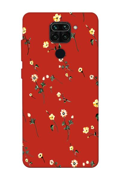 frondcase Redmi Note 9 Çiçekli Kırmızı Telefon Kılıfı