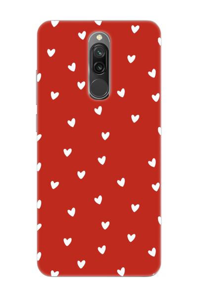 frondcase Redmi 8 Minik Kalpler Kırmızı Telefon Kılıfı