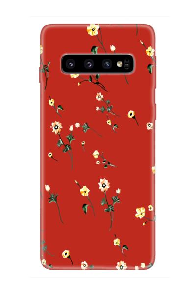 frondcase Samsung S10 Plus Çiçekli Kırmızı Telefon Kılıfı