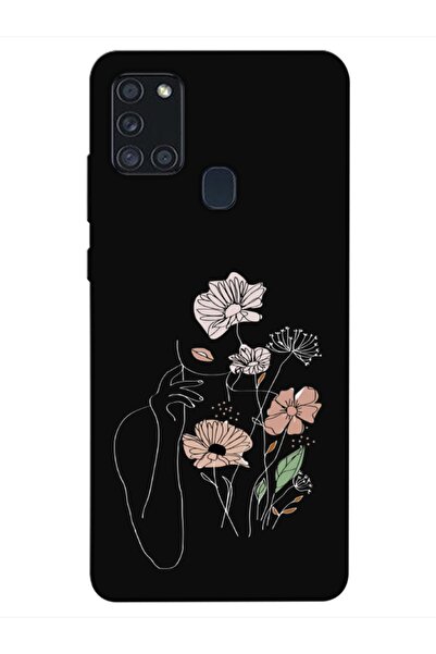 frondcase Samsung A21s Kadın Çiçek Siyah Telefon Kılıfı