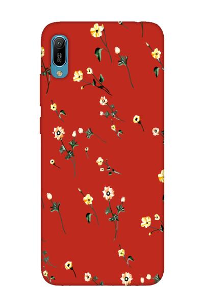 frondcase Huawei Y6 2019 Çiçekli Kırmızı Telefon Kılıfı