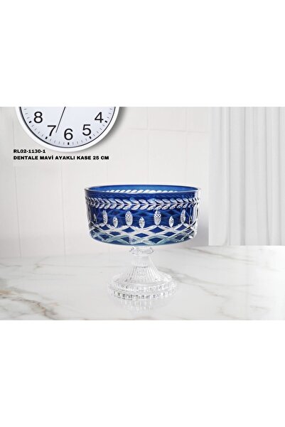 Royal London Kesme Kristal Dentale Mavi Ayaklı Kase 25cm