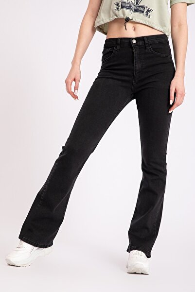 BROSERER Blugi negri cu picior evazat pentru femei Happy Pantaloni din denim ...