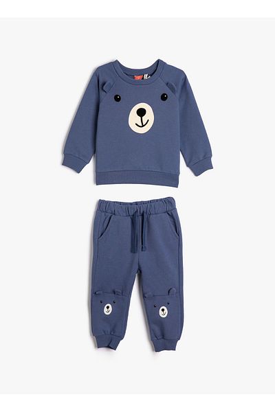 Koton Indigo Printed Baby Tracksuit Set - 4Wmb10045Tk