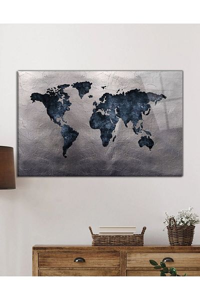 Rosyvien Antique Abstract Detailed World Map Glass Painting, Home and Office Wall Decor, Gift, Tempered Glass