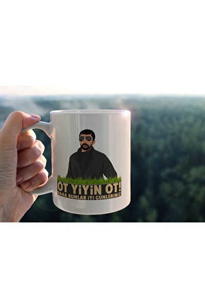 BENİMSER REKLAM كوب شاي قهوة سيراميك مطبوع بتصميم سلحفاة حامل تأكل العشب