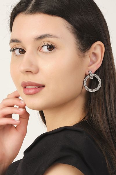 VS ACCESSORY Stylish Hoop Earrings with Stone Detail