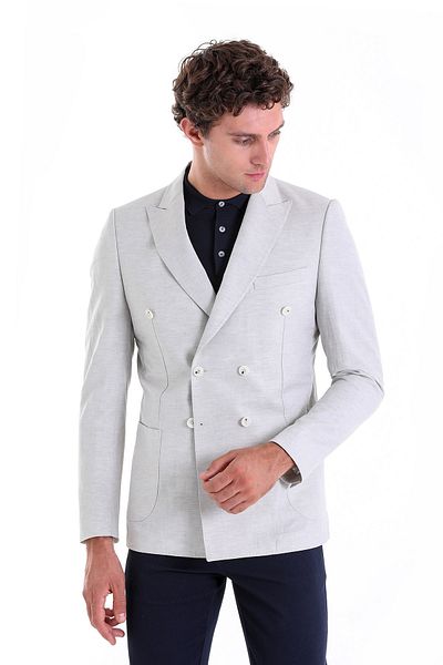 Hatemoğlu Gray Slim Fit Straight Pointed Collar Double Breasted Casual Jacket