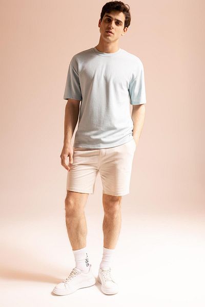 DeFacto Tricou de bază cu mânecă scurtă, din bumbac, din țesătură grea, cu gât supradimensionat X3926az23sp