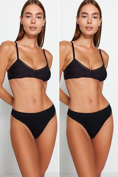 Trendyol Collection Schwarze 2er-Pack nahtlose/nahtlose brasilianische Strickhöschen THMAW24KU00003