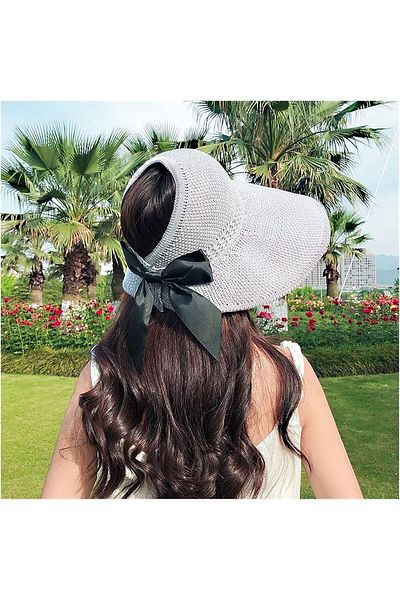 Shopiolog Women's Wide Brim Bow Knitted Visor Hat