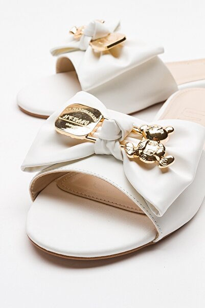 LuviShoes SPEA White Buckle Women's Slippers