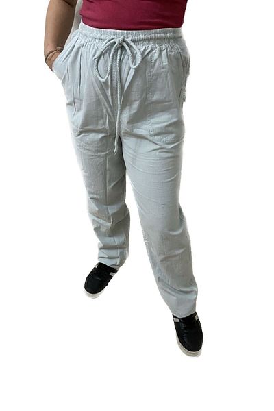 FATELLA Women's Raw Cloth Summer Comfortable Elastic Waist Corded Linen Look Cotton Trousers
