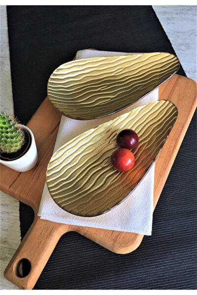 Sunu Gold Eclipse Altın Renkli 2'li Cam Tabak - 12x24cm