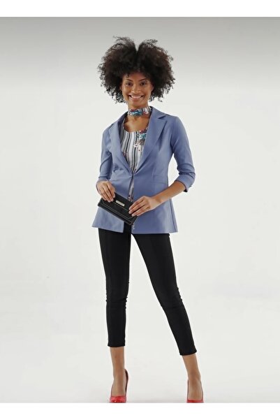 Asbap Butikk Kadın Mavi Blazer Kumaş Ceket